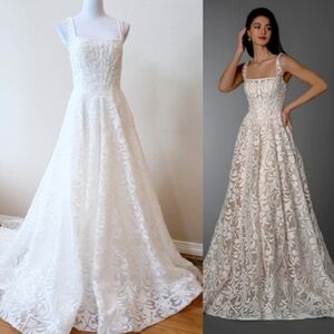 La Vitico Bridal (private label) white lace corset Basque waist wedding gown